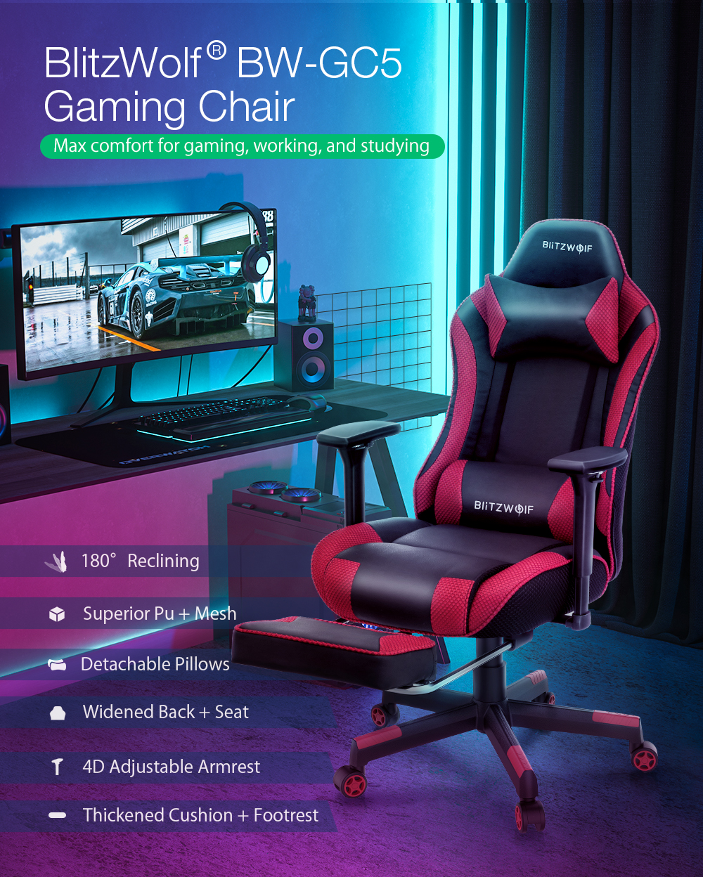 BlitzWolf BW-GC5 gamer szék